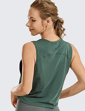 Load image into Gallery viewer, CRZ YOGA Pima Cotton Cropped Tank Tops for Women - Sleeveless Sports Shirts Athletic Yoga Running Gym Workout Crop Tops Deep Armhole-Graphite Green Medium
