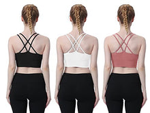 Load image into Gallery viewer, WANAYOU Cross Back Sport Bras 3 Pack Padded Strappy Criss Cross Yoga Bras for Workout Fitness Low Impact (3 Pack(Black+White+Pink), Medium)
