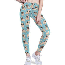 Load image into Gallery viewer, visesunny High Waist Yoga Pants with Pockets Funny Cartoon Pug Puppy Blue Tummy Control Workout Running Yoga Leggings for Women