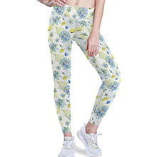 Load image into Gallery viewer, visesunny High Waist Yoga Pants with Pockets Blue Flower Pattern Buttery Soft Tummy Control Running Workout Pants 4 Way Stretch Pocket Leggings