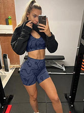 Load image into Gallery viewer, GXIN Women's Workout 2 Piece Outfits High Waist Running Shorts Seamless Gym Yoga Sports Bra Navy