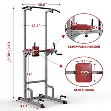 Load image into Gallery viewer, MBH FITNESS MAKE BODY HEALTHY Fitness Power Tower Dip Station Pull Up Bar, Adjustable Multi-Function Strength Training Workout Equipment for Home Gym (Gray)