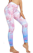 Load image into Gallery viewer, COOLOMG Women's Yoga Pants Printed Leggings Workout Running Tights with Side Pockets Leaves S + Headband