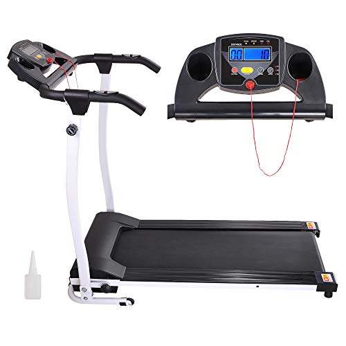 AW Folding Electric Treadmill Portable Running Walking Treadmill with LCD Display Easy Assembly for Home Exercise White