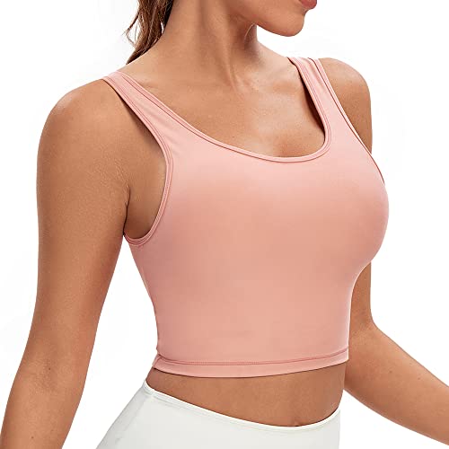 BBYDBY Sports Bras, Longline Crop Tank Tops Fitness Workout Running Cami Pink Large