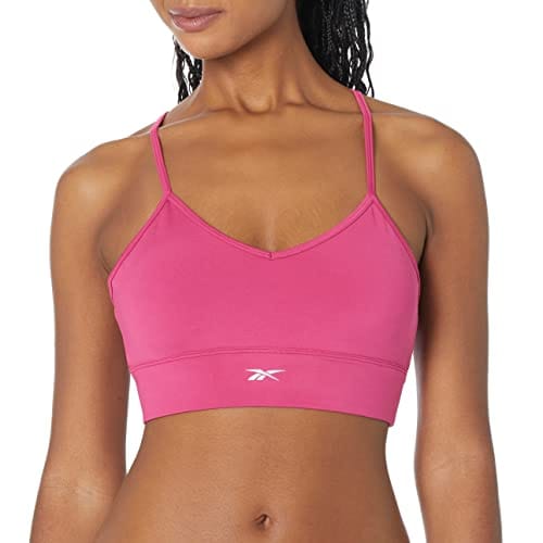 Reebok Women's Standard Tri-Back Sports Bra, Light Support, Semi Proud Pink/White Small Logo, 30A