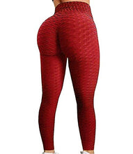 Load image into Gallery viewer, FITTOO Womens High Waisted Honeycomb Ruched Butt Scrunched Booty Leggings Workout Running Lift Textured Tights (A-Peach Butt Red)