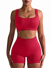 Load image into Gallery viewer, OQQ Workout Outfits for Women 2 Piece Seamless Ribbed High Waist Leggings with Sports Bra Exercise Set Brightred
