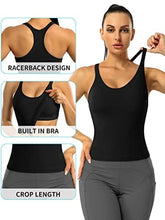 Load image into Gallery viewer, ATTRACO Women Black Workout Cropped Tops with Built in Bra Ribbed Tank Tops Slim Fit