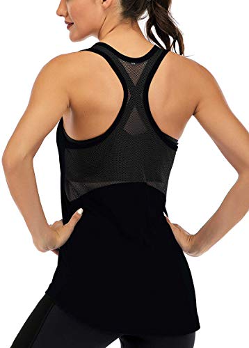 ICTIVE Workout Tank Tops for Women Sleeveless Yoga Tops for Women Mesh Racerback Tank Tops Muscle Tank Workout Tops for Women Backless Running Tank Tops Activewear Gym Tops Black L