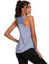 Load image into Gallery viewer, Aeuui Workout Tops for Women Mesh Racerback Tank Yoga Shirts Gym Clothes Gray Blue S