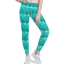 Load image into Gallery viewer, visesunny High Waist Yoga Pants with Pockets Pretty Blue Mermaid Scale Buttery Soft Tummy Control Running Workout Pants 4 Way Stretch Pocket Leggings