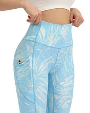 Load image into Gallery viewer, ODODOS Women's High Waisted Printed Yoga Capris with Pocket, Tummy Control Non See Through Workout Sports Running Athletic Capri Leggings, Plus Size, Blue Tropical, XX-Large