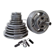 Load image into Gallery viewer, 500lb. Gray Cast Iron Grip Olympic Weight Set with 7ft. Olympic bar and collars - The Home Fitness Corp