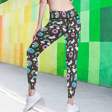 Load image into Gallery viewer, visesunny High Waist Yoga Pants with Pockets Unicorn Rainbow Ice Cream Donut Black Pattern Buttery Soft Tummy Control Running Workout Pants 4 Way Stretch Pocket Leggings