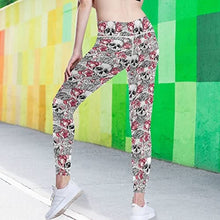 Load image into Gallery viewer, visesunny High Waist Yoga Pants with Pockets Pink Rose Flower Skull Soft Tummy Control Workout Leggings