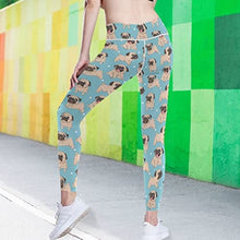 Load image into Gallery viewer, visesunny High Waist Yoga Pants with Pockets Funny Cartoon Pug Puppy Blue Tummy Control Workout Running Yoga Leggings for Women
