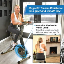 Load image into Gallery viewer, Exerpeutic Folding Exercise Bike, 8 Levels of Resistance Stationary Bike, Bluetooth tracking & Tablet Holder options available