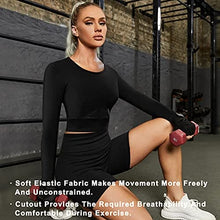 Load image into Gallery viewer, TrainingGirl Women Cutout Workout Crop Tops Long Sleeves Open Back Yoga Shirts Slim Fit Gym Athletic Shirts with Built in Bra (Black, Large)