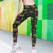 Load image into Gallery viewer, visesunny High Waist Yoga Pants with Pockets Mardi Gras Mask Feather Heart Confetti French Lily Tummy Control Workout Running Yoga Leggings for Women