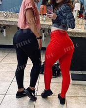 Load image into Gallery viewer, FITTOO Womens High Waisted Honeycomb Ruched Butt Scrunched Booty Leggings Workout Running Lift Textured Tights (A-Peach Butt Red)