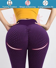 Load image into Gallery viewer, AIMILIA Textured Anti Cellulite Leggings for Women High Waisted Yoga Pants Workout Tummy Control Sport Tights Y-tight-purple