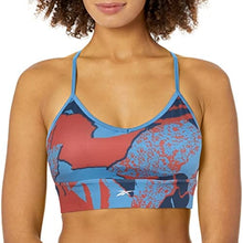 Load image into Gallery viewer, Reebok Women&#39;s Standard Tri-Back Sports Bra, Light Support, Essential Blue/Pink/All Over Print, XX-Small
