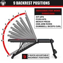 Load image into Gallery viewer, KOMSURF Weight Bench, Adjustable Workout Bench, Exercise Bench Press for Home Gym, Foldable Equipment Body Gym System, Strength Training Bench for Full Body Workout