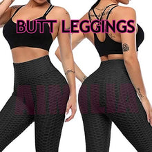 Load image into Gallery viewer, AIMILIA Textured Anti Cellulite Leggings for Women High Waisted Yoga Pants Workout Tummy Control Sport Tights Black
