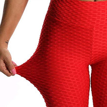 Load image into Gallery viewer, FITTOO Women's High Waist Textured Yoga Pants Tummy Control Scrunched Booty Capri Leggings Workout Running Butt Lift Textured Tights Red