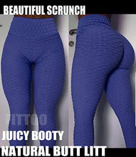 Load image into Gallery viewer, FITTOO Women's High Waisted Textured Honeycomb Ruched Butt Scrunched Booty Leggings Workout Running Lift Textured Tights Navy