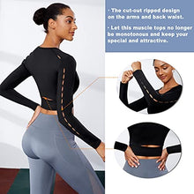 Load image into Gallery viewer, TrainingGirl Women Cutout Workout Crop Tops Long Sleeves Open Back Yoga Shirts Slim Fit Gym Athletic Shirts with Built in Bra (Black, Large)