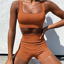 Load image into Gallery viewer, OQQ Workout Outfits for Women 2 Piece Seamless Ribbed High Waist Leggings with Sports Bra Exercise Set Orange