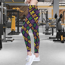 Load image into Gallery viewer, visesunny High Waist Yoga Pants with Pockets Mardi Gras with French Lily Tummy Control Workout Running Yoga Leggings for Women