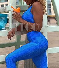 Load image into Gallery viewer, FITTOO Women's High Waist Yoga Pants Tummy Control Scrunched Booty Capri Leggings Workout Running Butt Lift Textured Tights Blue