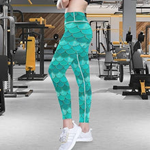 Load image into Gallery viewer, visesunny High Waist Yoga Pants with Pockets Pretty Blue Mermaid Scale Buttery Soft Tummy Control Running Workout Pants 4 Way Stretch Pocket Leggings