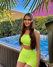 Load image into Gallery viewer, OQQ Workout Outfits for Women 2 Piece Seamless Ribbed High Waist Leggings with Sports Bra Exercise Set Grassgreen