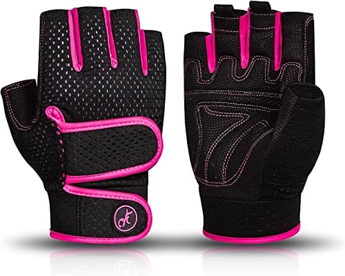 MOREOK Workout Gloves Gym Gloves for Men/Women, [3MM Gel Pad] [3/4 Finger] Weight Lifting Gloves Fitness Gloves for Powerlifting,Exercise,Fitness,Training Pink-L