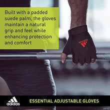 Load image into Gallery viewer, adidas Essential Adjustable Fingerless Gloves for Men and Women - Padded Weight Lifting Gloves - Adjustable Wrist Straps for Tailored, Secure Fit - Red, Large