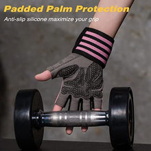 Load image into Gallery viewer, Glofit Workout Gloves with Wrist Wrap Support for Men & Women, Weight Lifting Gloves with Cuved Open Back Fingerless for Cycling, Gym, Training, Crossfit (Medium, Pink)