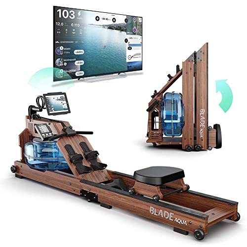 Bluefin Fitness Blade Aqua W-1 | Water Resistance Powered Rowing Machine | 100% Sustainable American Ashwood | Foldable Home Gym Equipment | LCD Console + Heart Rate Monitor | Kinomap App Integration
