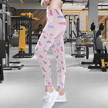 Load image into Gallery viewer, visesunny High Waist Yoga Pants with Pockets Cute Dinosaur Pink Pattern Tummy Control Workout Running Yoga Leggings for Women