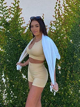 Load image into Gallery viewer, OQQ Workout Outfits for Women 2 Piece Seamless Ribbed High Waist Leggings with Sports Bra Exercise Set Beige1