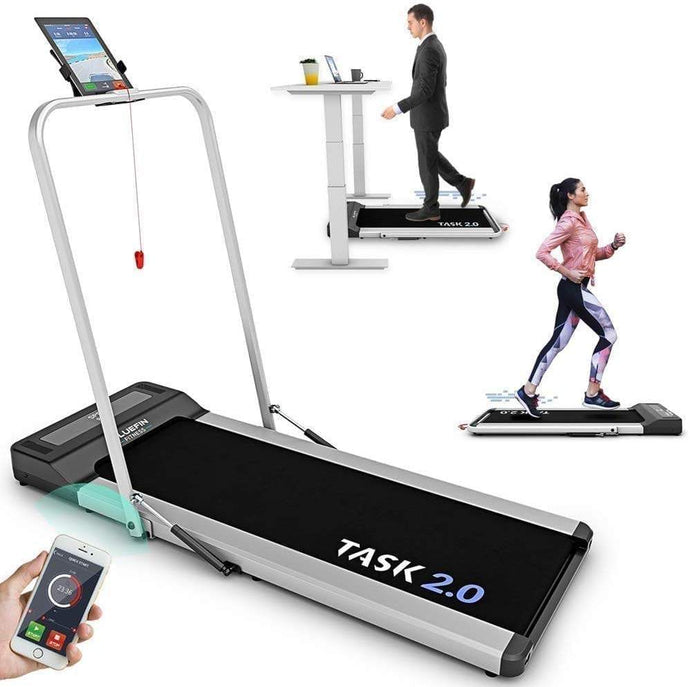Bluefin Fitness TASK 2.0 2-in-1 Folding Under Desk Treadmill | Home Gym Office Walking Pad | 8 Km/h | Joint Protection Tech | Smartphone App | Bluetooth Speaker | Compact Walking / Running Machine - The Home Fitness Corp