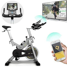 Load image into Gallery viewer, Bluefin Fitness TOUR SP Bike | Home Gym Equipment | Exercise Bike Machine | Kinomap | Live Video Streaming | Video Coaching &amp; Training | Bluetooth | Smartphone App | Black &amp; Grey Silver - The Home Fitness Corp
