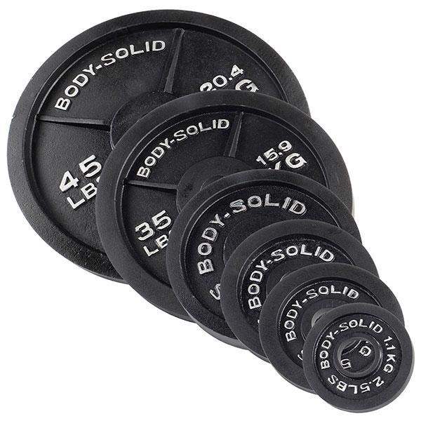 Cast Iron Olympic Weights 2.5lb., 5lb., 10lb., 25lb., 35lb., 45lb. and 100lb. plates - The Home Fitness Corp