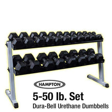 Load image into Gallery viewer, Hampton 5-50 lb. Urethane DuraBell Dumbbell Set with Rack 20 Weight Set - The Home Fitness Corp