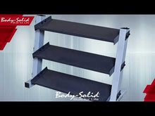 Load and play video in Gallery viewer, Body-Solid 3-Tier Vinyl and Neoprene Dumbbell Rack Storage Rack