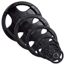 Load image into Gallery viewer, Rubber Grip Olympic Weights 2.5lb., 5lb., 10lb., 25lb., 35lb, 45lb. and 100lb. plates - The Home Fitness Corp