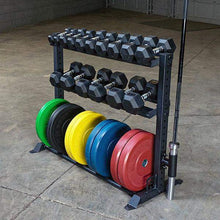 Load image into Gallery viewer, RUGGED 5-50 lb. Rubber Dumbbell Package with Y420 Combo Rack 20 Weight Set - The Home Fitness Corp
